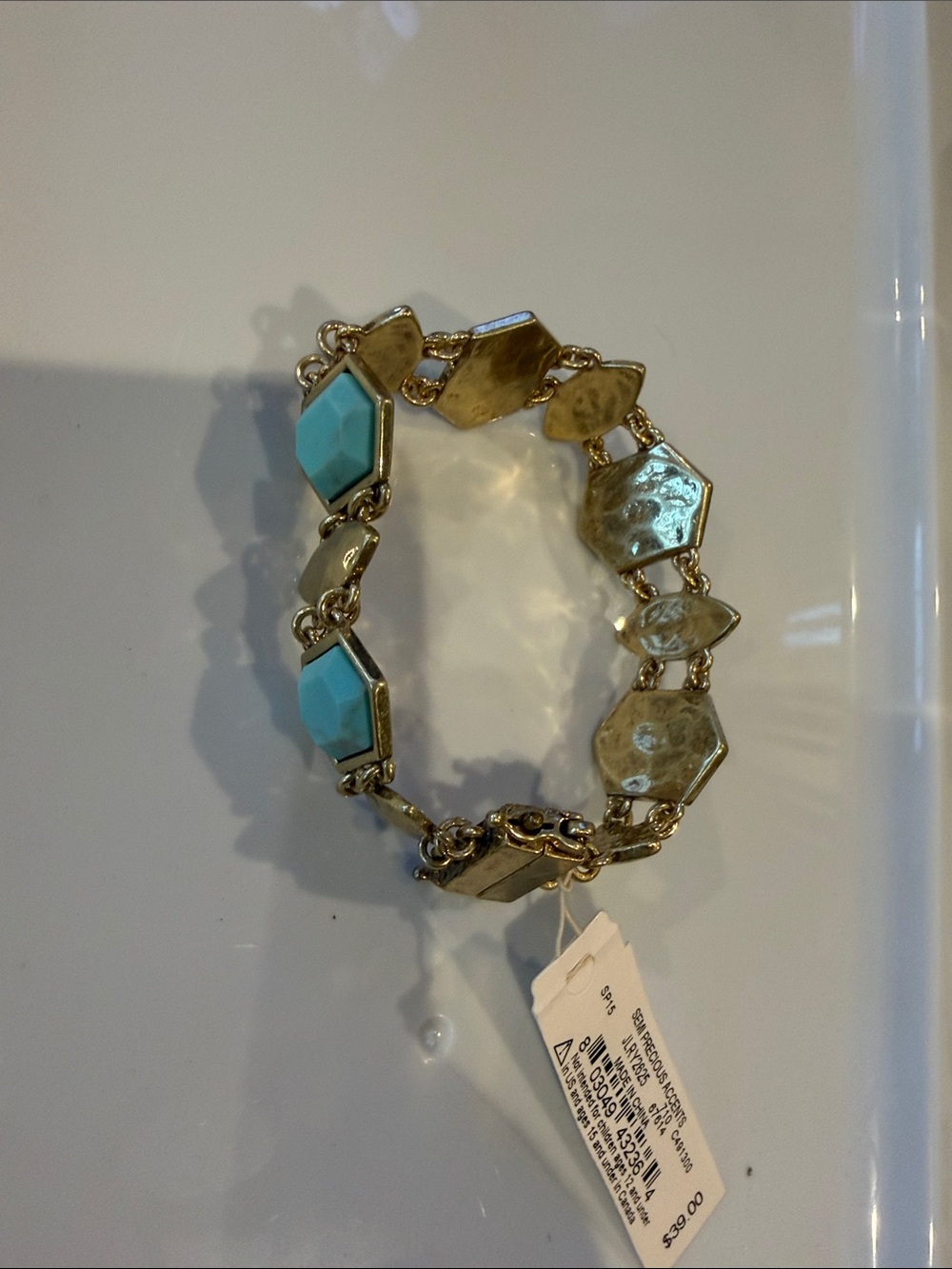 Lite colored Gold and Turquoise Hexagon Link Bracelet - Women Jewelry
